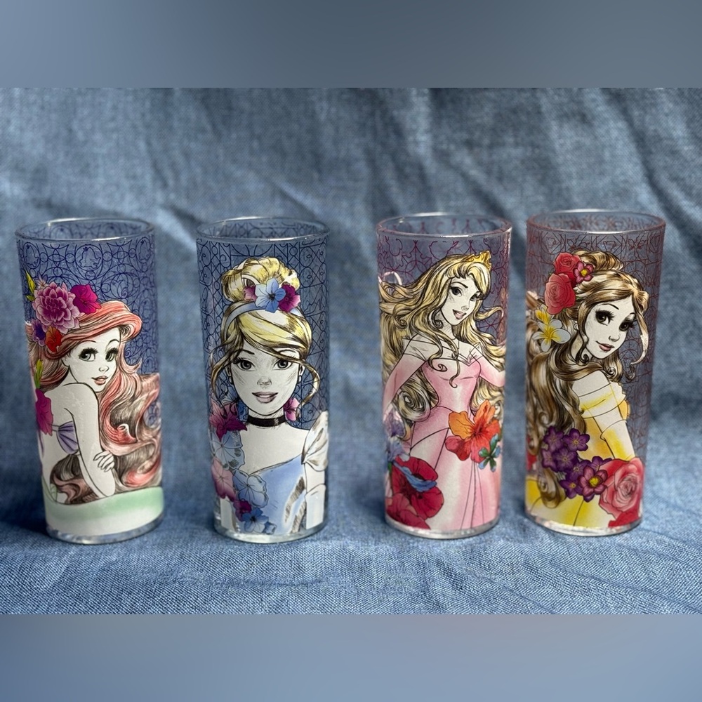 Disney's Silver Buffalo Fashionista Princess Floral glasses Glass Set Of 4